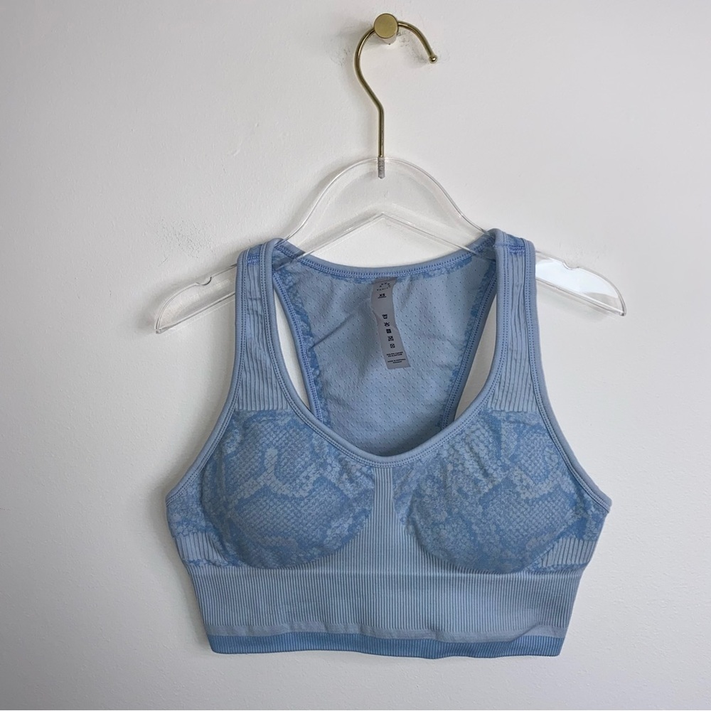 Varley Perkins Bra Sky Blue Snake Size XS yoga Activewear